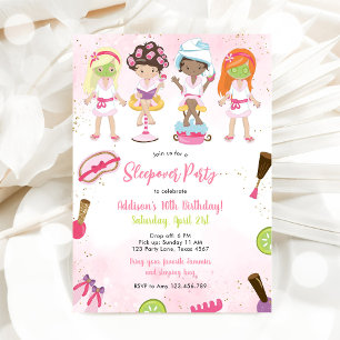 Invitation d'anniversaire rose pour une soirée pyj