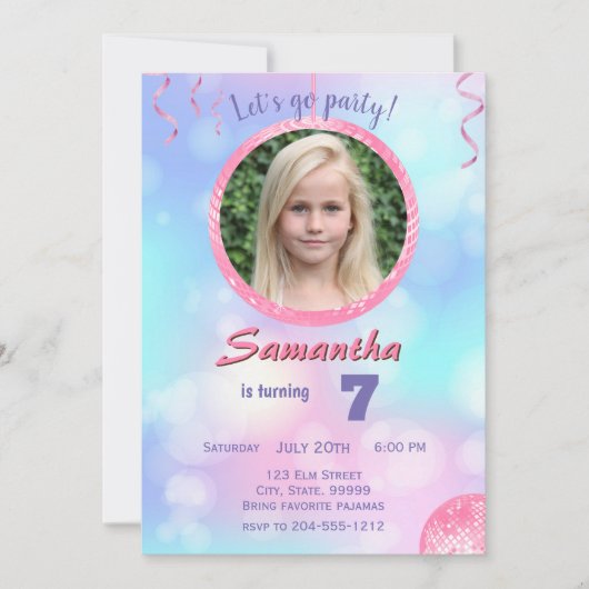 Invitation d'anniversaire rose Retro (Devant)