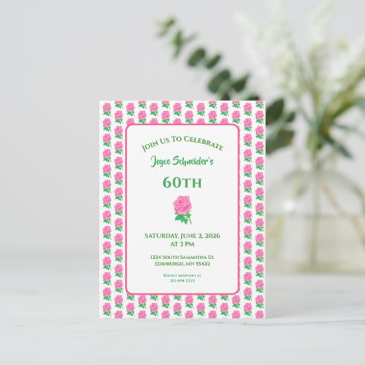 Invitation d'anniversaire Rose Rose (Debout devant)
