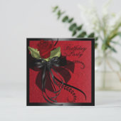 Invitation d'anniversaire Rose rouge et noire (Debout devant)