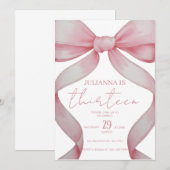 Invitation d'anniversaire Rose Ruban, invitation a (Devant / Derrière)