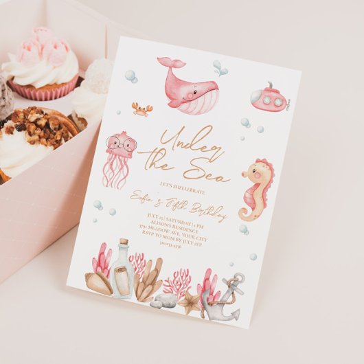 Invitation d'anniversaire Rose Sous la Mer