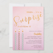 Invitation d'anniversaire rose surprise - bougie d (Devant)