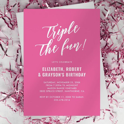 Invitation d'anniversaire Rose Triple Fun