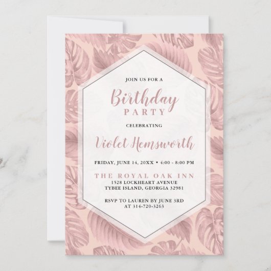 Invitation d'anniversaire rose Tropical (Devant)