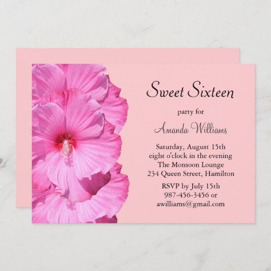 Invitation d'anniversaire rose tropicale (Devant / Derrière)