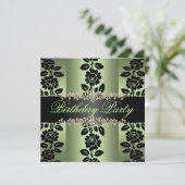Invitation d'anniversaire Rose Verte & Noire (Debout devant)