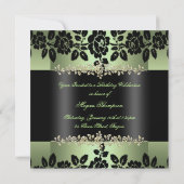 Invitation d'anniversaire Rose Verte & Noire (Dos)