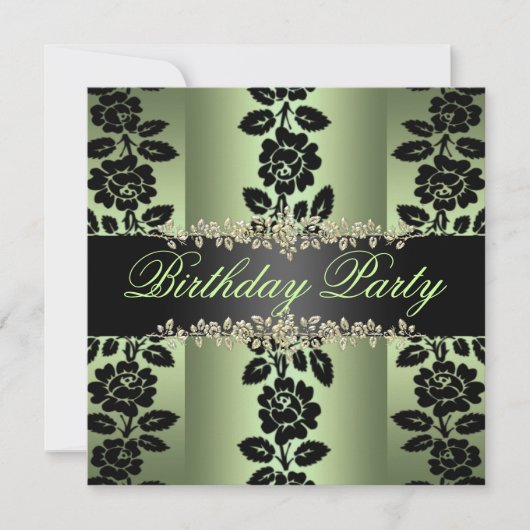 Invitation d'anniversaire Rose Verte & Noire (Devant)