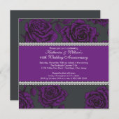Invitation d'anniversaire Rose Vintage Noir Violet (Devant / Derrière)