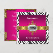 Invitation d'anniversaire rose Zèbre (Devant / Derrière)