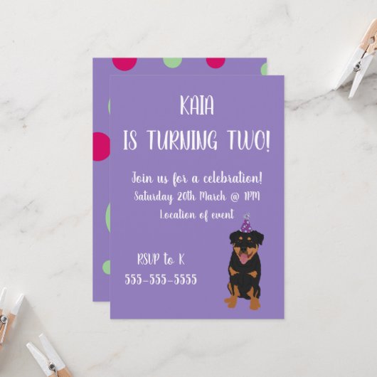 Invitation d'anniversaire Rottweiler (Devant/Arrière en situation)