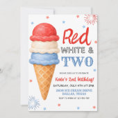 Invitation d'anniversaire Rouge Blanc et Deux Glac (Devant)