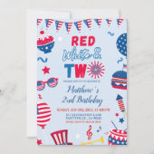 Invitation d'anniversaire Rouge Blanc et Deux Patr (Devant)