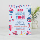 Invitation d'anniversaire Rouge Blanc et Deux Patr (Debout devant)