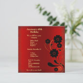 Invitation d'anniversaire rouge effrangé avec flor (Debout devant)