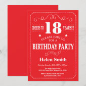 Invitation d'anniversaire Rouge et Blanc (Devant / Derrière)