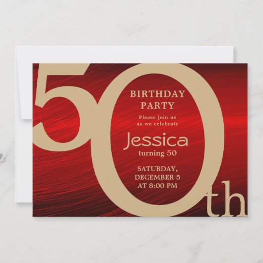 Invitation d'Anniversaire Rouge et Or Moderne (Devant)