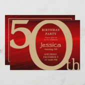 Invitation d'Anniversaire Rouge et Or Moderne (Devant / Derrière)