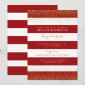 Invitation d'anniversaire rouge et or pour adultes (Devant / Derrière)