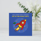 Invitation d'anniversaire rouge fusée jaune (Debout devant)