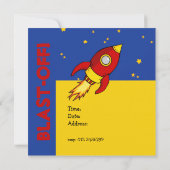 Invitation d'anniversaire rouge fusée jaune (Dos)