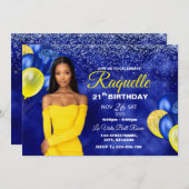 Invitation d'anniversaire Royal Blue et Jaune (Devant / Derrière)