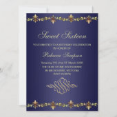 Invitation d'anniversaire Royal Blue & Gold Leaf (Devant)