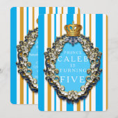 Invitation d'anniversaire Royal Gold & Blue Crown (Devant / Derrière)