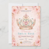 Invitation d'anniversaire royale florale rose (Devant)
