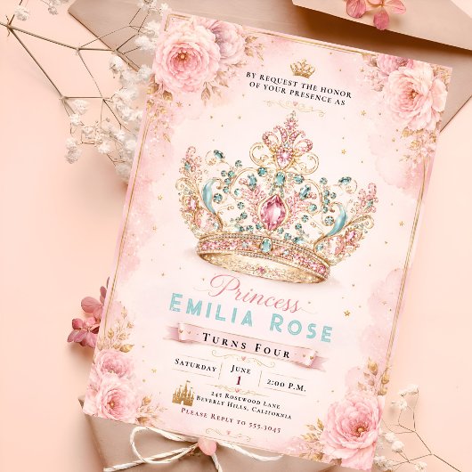 Invitation d'anniversaire royale florale rose
