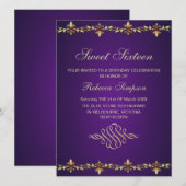 Invitation d'anniversaire Royale Violette & Feuill (Devant / Derrière)