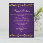 Invitation d'anniversaire Royale Violette & Feuill (Debout devant)