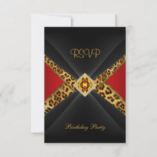 Invitation d'anniversaire RSVP Rouge Or Noir Léopa