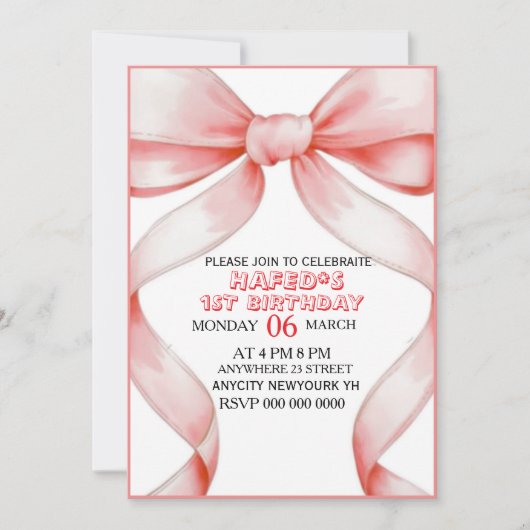 Invitation d'anniversaire Ruban Rose Coquette, 13e (Devant)