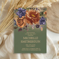Invitation d'anniversaire Rust Orange Bleu Floral