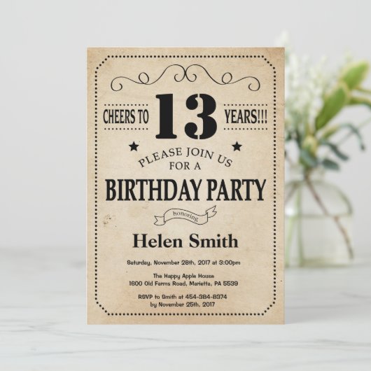 Invitation d'anniversaire Rustic Vintage Retro (Debout devant)