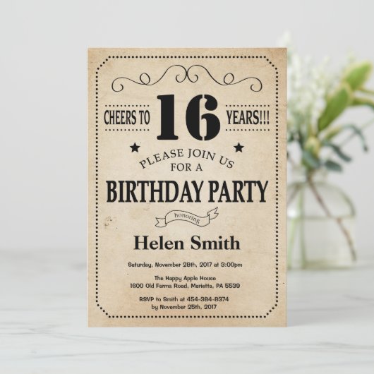 Invitation d'anniversaire Rustic Vintage Retro (Debout devant)