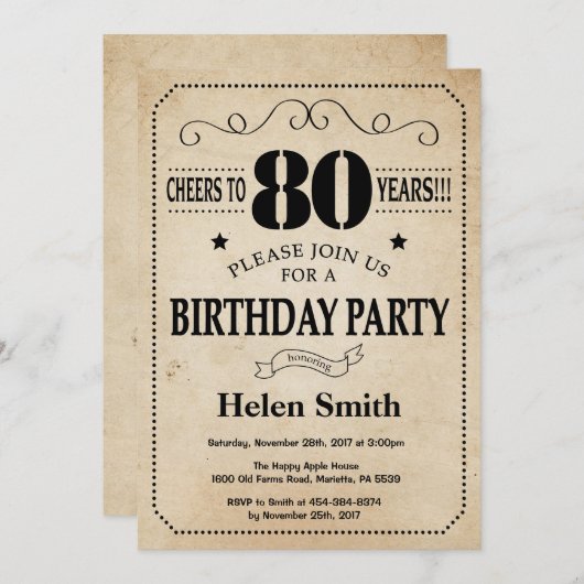 Invitation d'anniversaire Rustic Vintage Retro (Devant / Derrière)