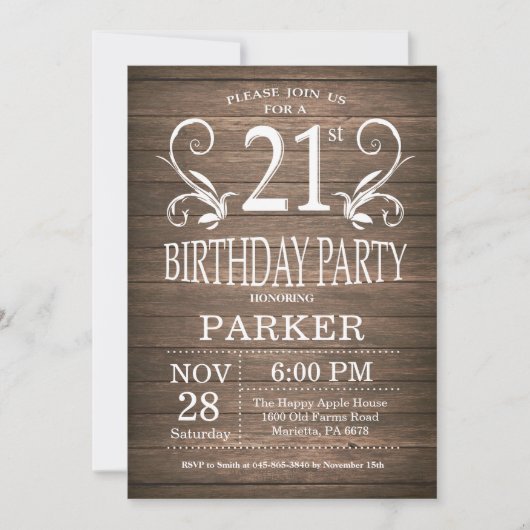Invitation d'anniversaire Rustic Wood Floral (Devant)