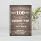Invitation d'anniversaire rustique 100 ans (Debout devant)