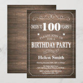 Invitation d'anniversaire rustique 100 ans (Devant / Derrière)