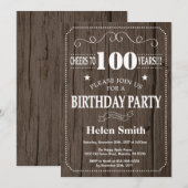 Invitation d'anniversaire rustique 100 ans (Devant / Derrière)