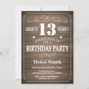 Invitation d'anniversaire rustique 13 ans