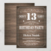 Invitation d'anniversaire rustique 13 ans (Devant / Derrière)