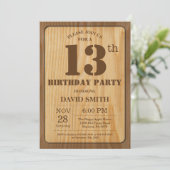 Invitation d'anniversaire rustique 13 ans Bois vin (Debout devant)