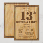 Invitation d'anniversaire rustique 13 ans Bois vin (Devant / Derrière)