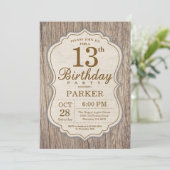 Invitation d'anniversaire rustique 13 ans en bois (Debout devant)
