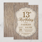Invitation d'anniversaire rustique 13 ans en bois (Devant / Derrière)