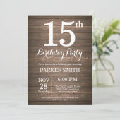 Invitation d'anniversaire rustique 15 ans (Debout devant)